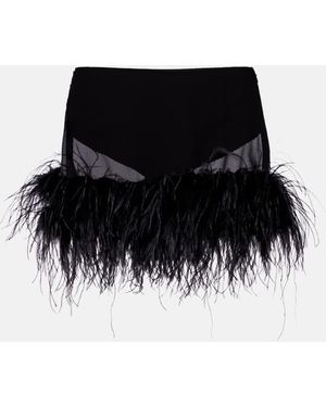 The Attico Sheer Feather-Trimmed Miniskirt - Black