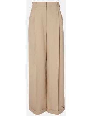 Loewe High-Rise Cotton Wide-Leg Pants - Natural