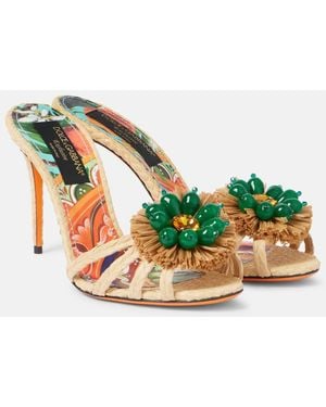 Dolce & Gabbana 90 Embellished Raffia Mules - Green