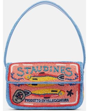 STAUD Tommy Beaded Shoulder Bag - Red