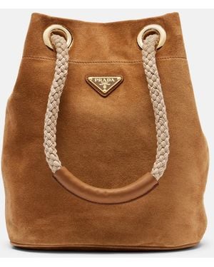 Prada Mariner Small Suede Bucket Bag - Brown