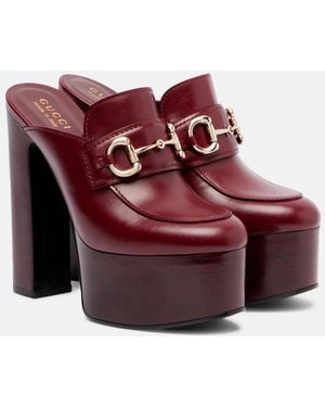 Gucci Horsebit 1955 Leather Platform Mules - Red