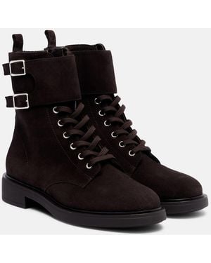 Gianvito Rossi Shearling-Lined Suede Combat Boots - Black