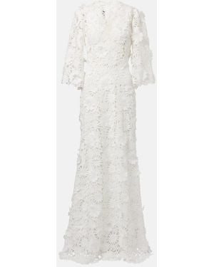 Monique Lhuillier Bridal Floral Lace Gown - White