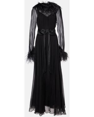 Dolce & Gabbana Feather-Trimmed Silk Chiffon Gown - Black