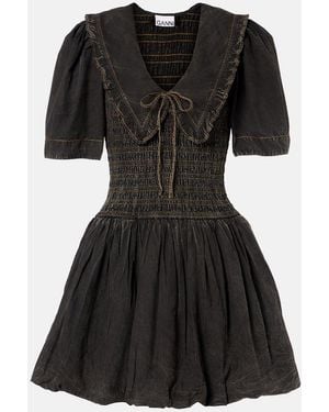 Ganni Bow-Detail Denim Minidress - Black