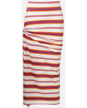 Rabanne Gathered Striped Cotton-Blend Maxi Skirt
