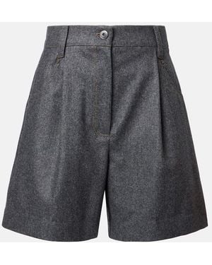 Brunello Cucinelli High-Rise Virgin Wool Shorts - Grey
