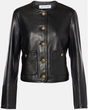 Veronica Beard Andrea Cropped Leather Jacket - Black