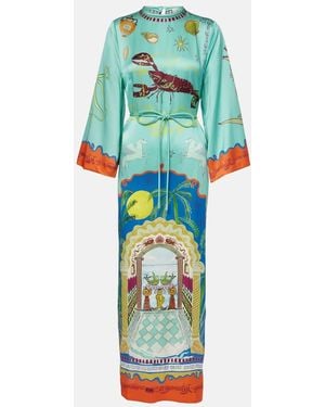 ALÉMAIS Surrealist Silk Midi Dress - Blue