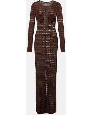 SAME Floral-Applique Crochet Maxi Dress - Brown