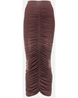 Alex Perry Crystal-Embellished Ruched Jersey Midi Skirt - Brown