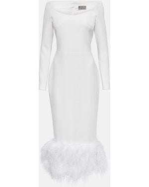 Rasario Feather-Trimmed Crepe Midi Dress - White