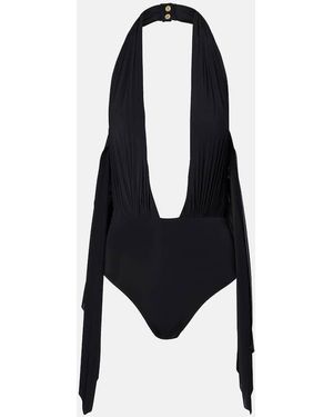 Balmain Draped Halterneck Swimsuit - Black