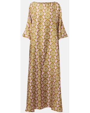 La DoubleJ Muumuu Printed Silk Twill Maxi Dress - Metallic