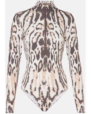Bogner Viviane Animal-Print Jersey Bodysuit - White