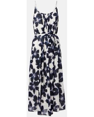 Velvet Floral Cotton Voile Midi Dress - Blue