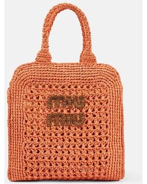 Miu Miu Small Raffia Tote Bag - Orange