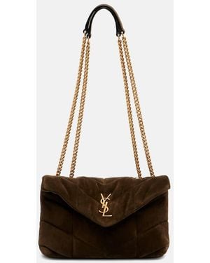 Saint Laurent Puffer Toy Suede Shoulder Bag - White