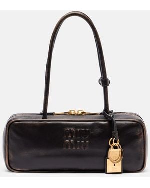 Miu Miu Beau Logo Leather Shoulder Bag - Black