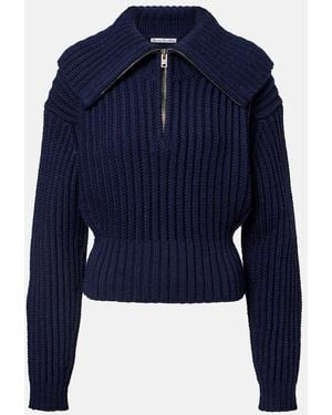 Acne Studios Embroidered Ribbed-Knit Wool Sweater - Blue