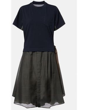 Sacai Jersey-Paneled Midi Dress - Black