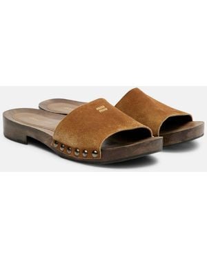 Miu Miu Suede Clogs - Brown