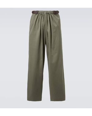 Loewe Belted Cotton Straight Pants - Green