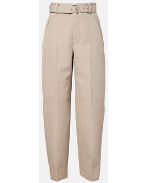 Bottega Veneta Belted High-Rise Wool Straight Pants - Natural