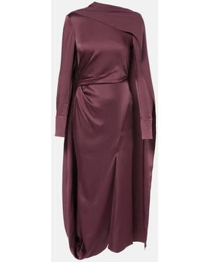 Erdem Draped Satin Midi Dress - Purple