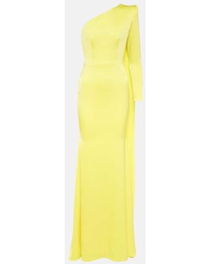 Alex Perry Caped One-Shoulder Satin Gown - Yellow