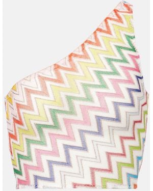 Missoni Zigzag One-Shoulder Lame Top - White