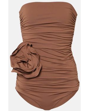 Magda Butrym Floral-Applique Ruched Swimsuit - Brown