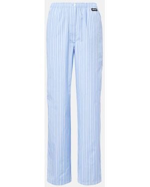 Miu Miu Striped Cotton Poplin Wide-Leg Pants - Blue