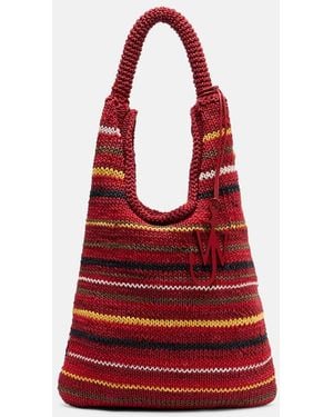 JW Anderson Striped Leather-Trimmed Cotton Tote Bag - Red
