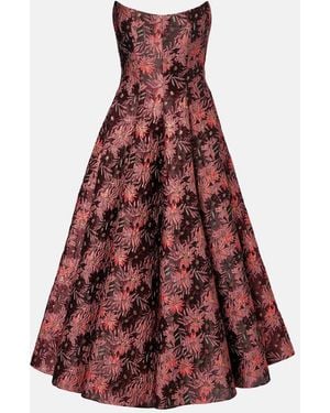 Markarian Rousseau Floral Brocade Midi Dress - Red