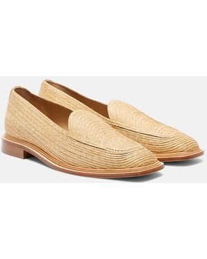 Souliers Martinez Rio Leather-Trimmed Raffia Loafers - Natural