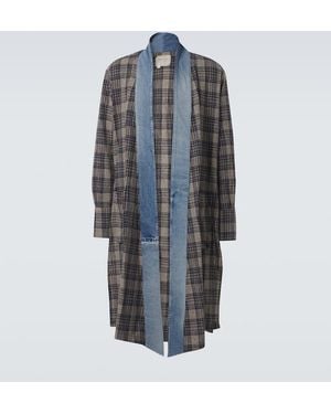 Greg Lauren Plaid Denim-Trimmed Cotton Coat - Blue
