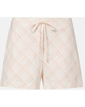 Burberry Check Cotton Shorts - Natural