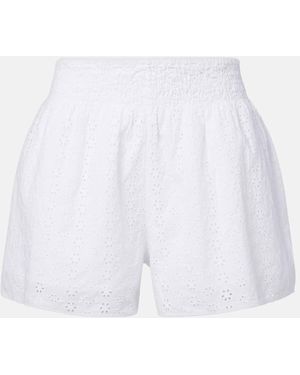 Velvet Iris Eyelet Cotton Shorts - White