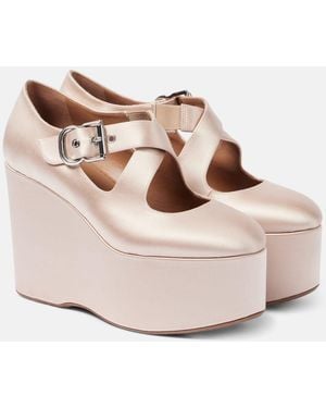 Alaïa 110 Satin Platform Wedges - Natural