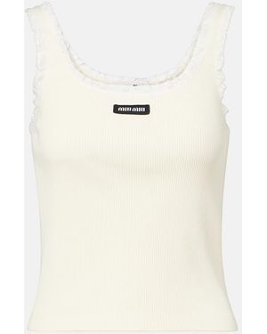 Miu Miu Lace-Trimmed Cotton Tank Top - White