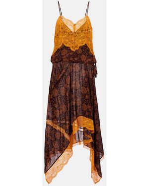 Dries Van Noten Floral Lace-Trimmed Jacquard Slip Dress - Brown