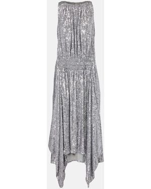 Rabanne Sequined Gathered Cocktail Dress - Grey