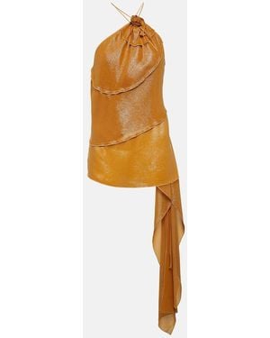 Victoria Beckham Floral-Applique Draped Lame Top - Yellow