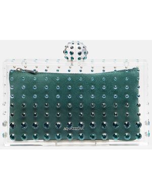Aquazzura Tequila Mini Beaded Suede-Lined Clutch - Green