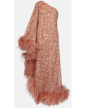 ‎Taller Marmo Ubud Feather-Trimmed Sequined Gown - Pink