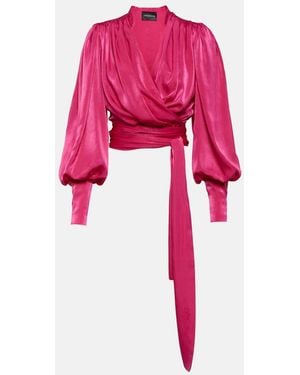 Costarellos Mouglalis Wrap Satin Blouse - Pink