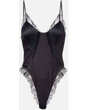 Versace Lace-Trimmed Silk-Blend Satin Bodysuit - Black