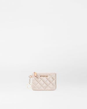 MZ Wallace Pale Rose Gold Metallic Flat Metro Key Pouch - White